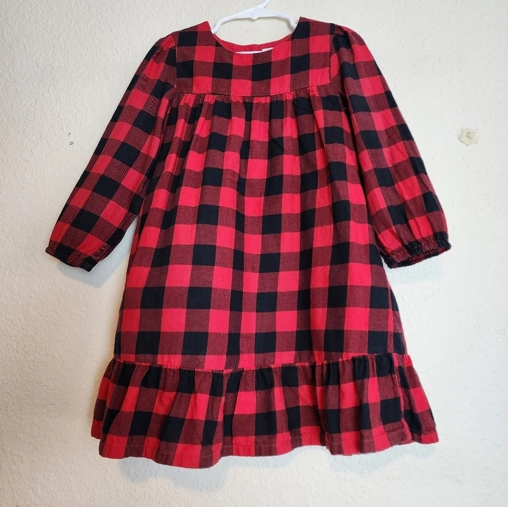 HOST PICK💜 Gap Gingham Tiered Fully Lined Red & Black Long sleeve Dress Size 5